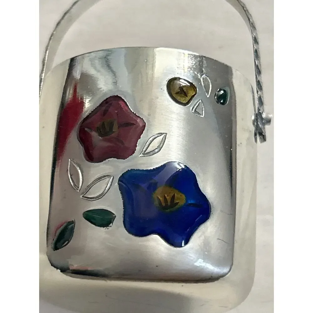 Unbranded Japanese Toothpick holder bucket with enamel flowers